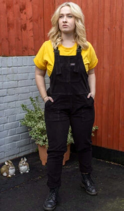 Black Stretch Corduroy Dungarees - Run & Fly