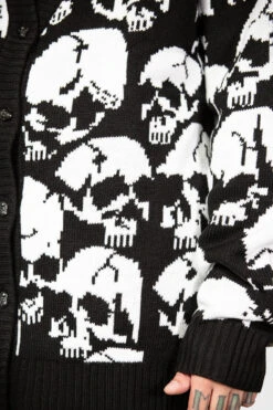 Bone Idle Skull Knitted Cardigan - Killstar -HELL BUNNY SHOP BONE IDLE CARDIGAN MENS C