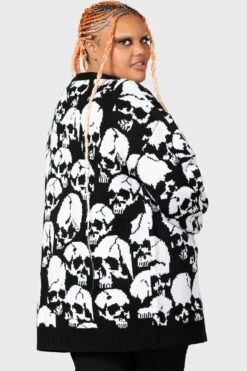 Bone Idle Skull Knitted Cardigan - Killstar -HELL BUNNY SHOP BONE IDLE CARDIGAN PLUS W D