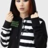 Distressed Stripe Hoodie - Killstar X Beetlejuice 2 Distressed Stripe Hoodie - Killstar X Beetlejuice -HELL BUNNY SHOP DISTRESSED STRIPE HOODIE W E