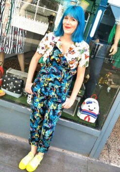 Blue/Black Jurassic World Dinosaur Dungarees - Run & Fly