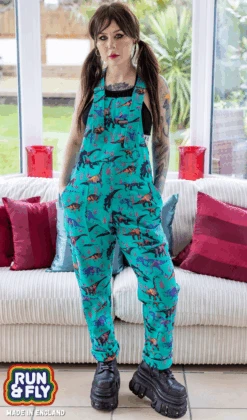 Jade Adventure Dinosaur Twill Dungarees - Run & Fly