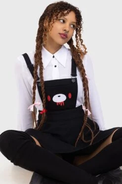 Naughty Grizzly Pinafore Dress - Killstar X Gloomy Bear -HELL BUNNY SHOP NAUGHTY GRIZZLY PINAFORE DRESS W E