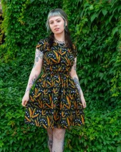 Poison And Plants Stretch Belted Tea Dress With Pockets - Run & Fly X Clare Lewis