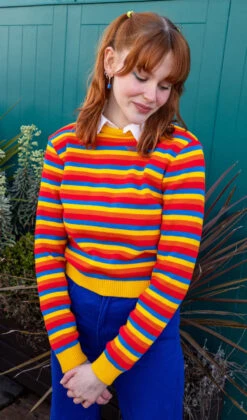Rainbow Primary Colours Striped Cropped Jumper - Run & Fly