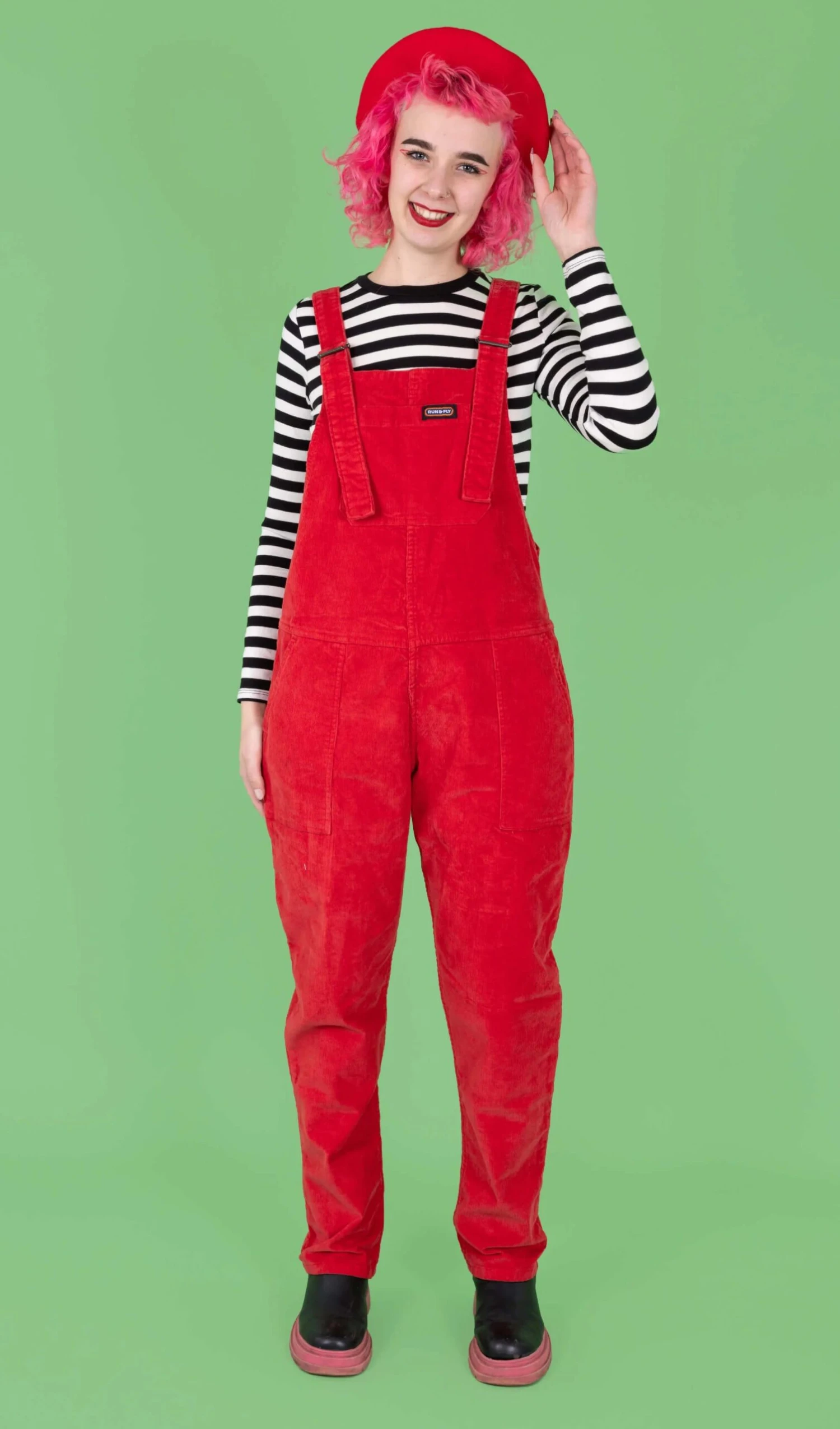 Red Stretch Corduroy Dungarees - Run & Fly 3 Red Stretch Corduroy Dungarees - Run & Fly