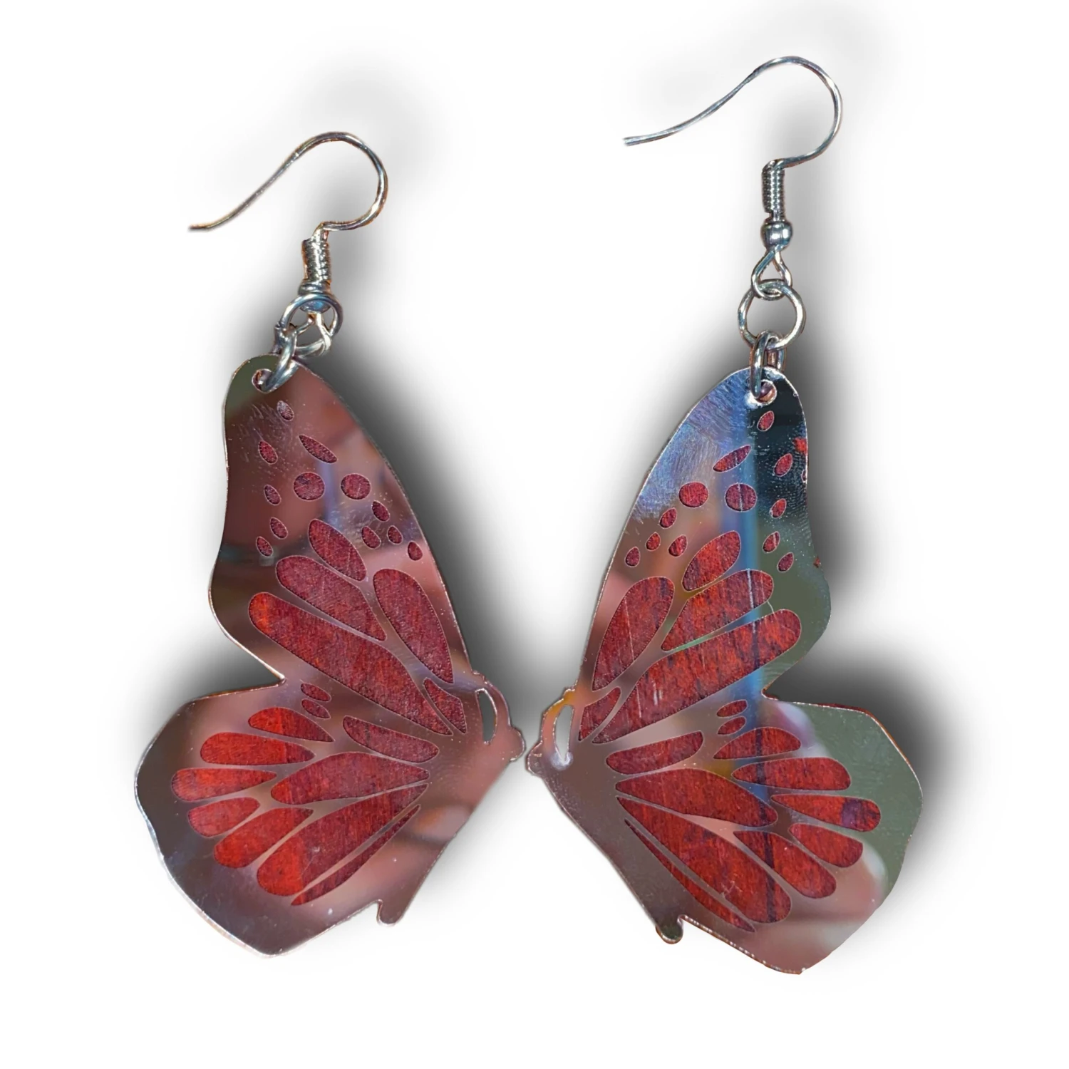 Mirror Pink Tinted Butterfly Acrylic Earrings 4 Mirror Pink Tinted Butterfly Acrylic Earrings - Image 2