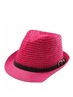 Straw Trilby Hat - Raspberry