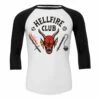 Stranger Things Hellfire Club Crest Long Sleeve Raglan T-Shirt 2 Stranger Things Hellfire Club Crest Long Sleeve Raglan T-Shirt -HELL BUNNY SHOP STR03004BSW StrangerThings HellFireClubCrest 34SleeveBaseballTop