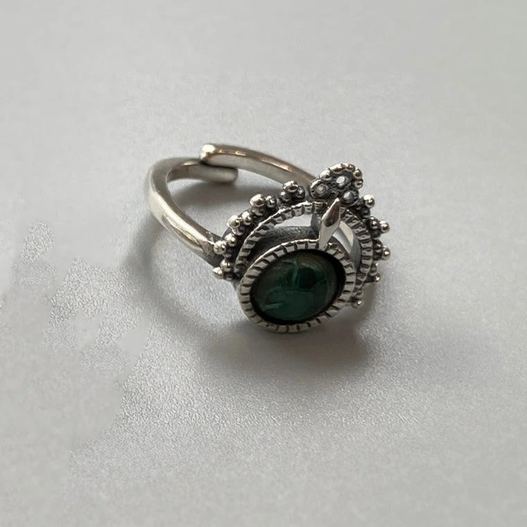 Malachite Vintage Bali Sphere Ring 3 Malachite Vintage Bali Sphere Ring