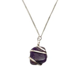 Amethyst Tumbled Stone Wire Wrap Pendant Necklace -HELL BUNNY SHOP VN 4402 TBD WWR PDT 3CM AMT B 9840 1649856609