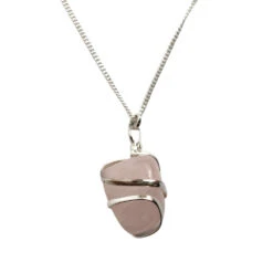 Rose Quartz Tumbled Stone Wire Wrap Pendant Necklace -HELL BUNNY SHOP VN 4402 TBD WWR PDT 3CM RSQ B 7858 1649856739