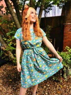 Halloween Pumpkin Patch Stretch Belted Tea Dress With Pockets - Run & Fly