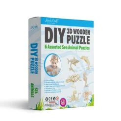 DIY 3D Wooden Puzzle 6 Ct, Sea Animals - Hands Craft