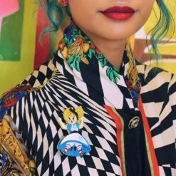 Alice Down The Rabbit Hole Brooch & Drink Me Brooch Set - Erstwilder -HELL BUNNY SHOP bh7556 3000 alice down the rabbit hole brooch model 2000x 6d77d6c0 f26f 46c4 ab5f 814351c37358