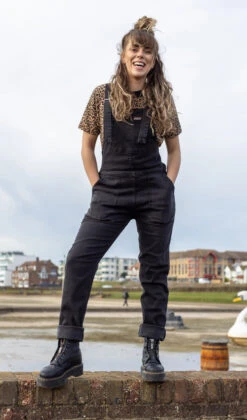 Black Stone Wash Dungarees - Run & Fly