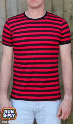 Black & Red Stripe Short Sleeve T-Shirt - Run & Fly