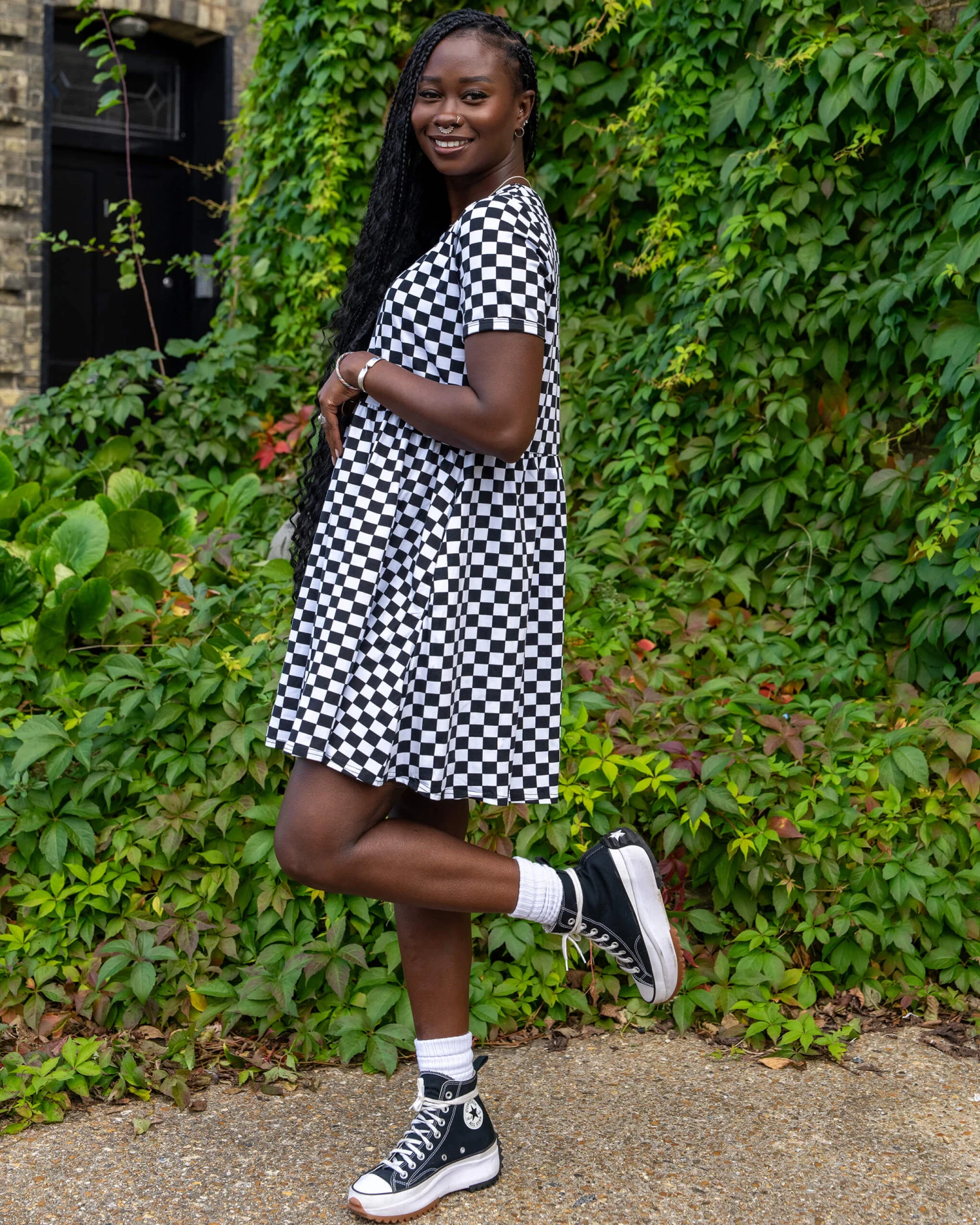 Black & White Checkerboard Oversized Smock Dress - Run & Fly 8 Black & White Checkerboard Oversized Smock Dress - Run & Fly - Image 6
