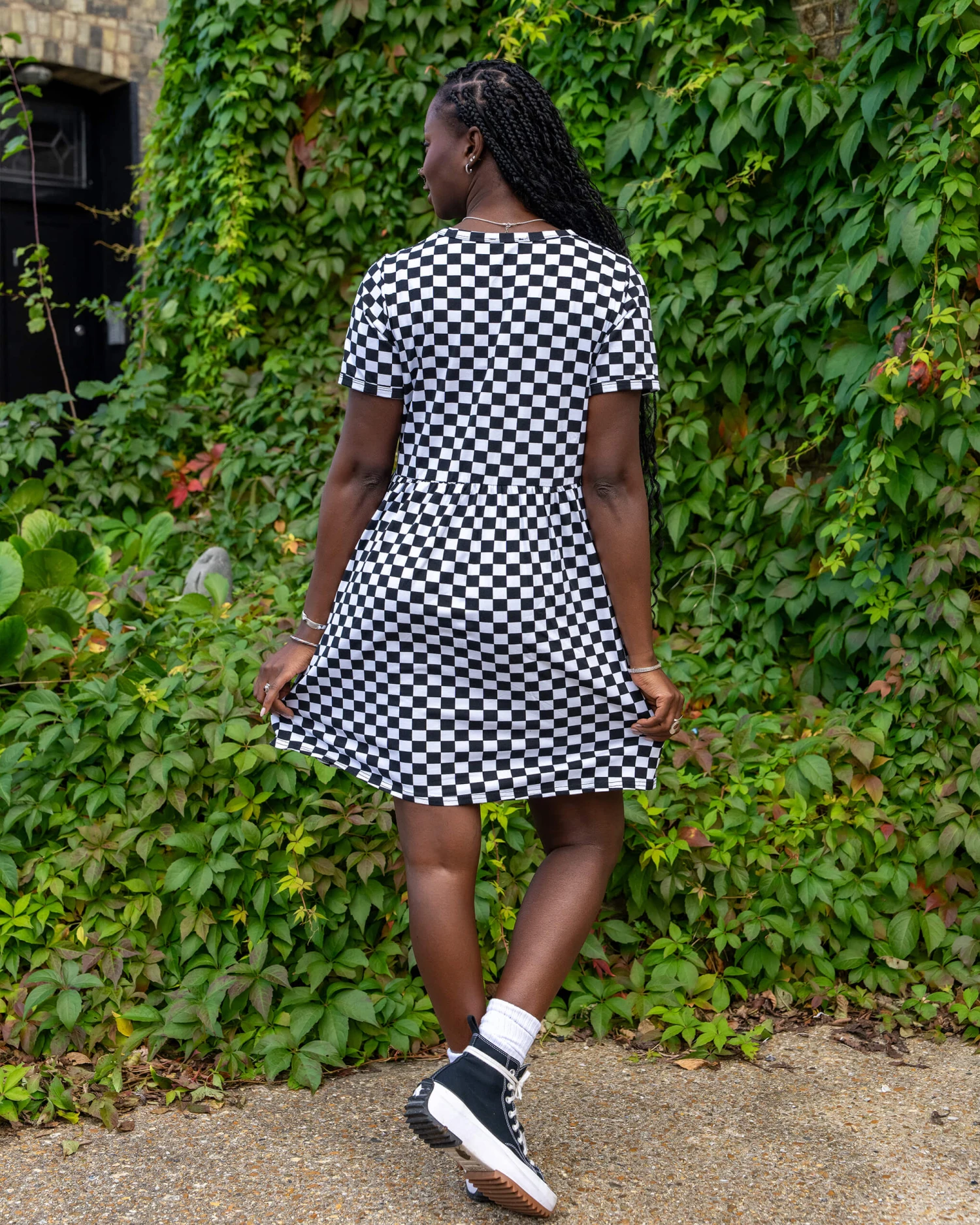 Black & White Checkerboard Oversized Smock Dress - Run & Fly 4 Black & White Checkerboard Oversized Smock Dress - Run & Fly - Image 2
