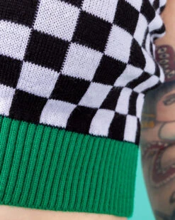 Colour Block Checkerboard Cropped Knitted Tank Top - Run & Fly -HELL BUNNY SHOP colourblocktanktop4