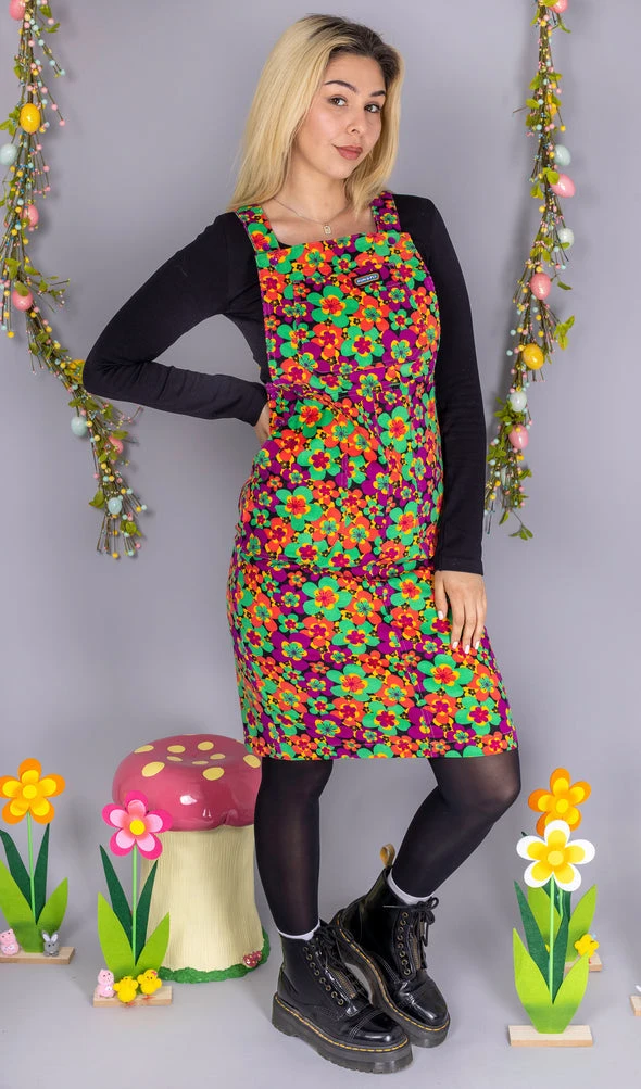70's Dark Floral Print Long Pinafore - Run & Fly 4 70's Dark Floral Print Long Pinafore - Run & Fly - Image 2