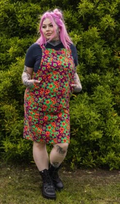 70's Dark Floral Print Long Pinafore - Run & Fly