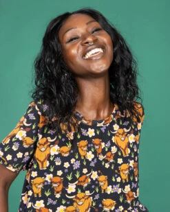 Highland Cows Oversized Smock Dress - Run & Fly -HELL BUNNY SHOP hcsmock4