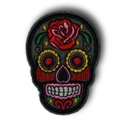 Black Sugar Skull Iron On Patch