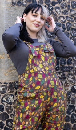 Autumn Leaves Stretch Twill Dungarees - Run & Fly 13 Autumn Leaves Stretch Twill Dungarees - Run & Fly -HELL BUNNY SHOP leavesdungs7