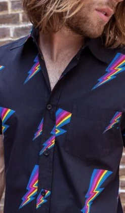 Black Lightning Bolt Short Sleeve Shirt - Run & Fly 8 Black Lightning Bolt Short Sleeve Shirt - Run & Fly -HELL BUNNY SHOP lightningshirt2