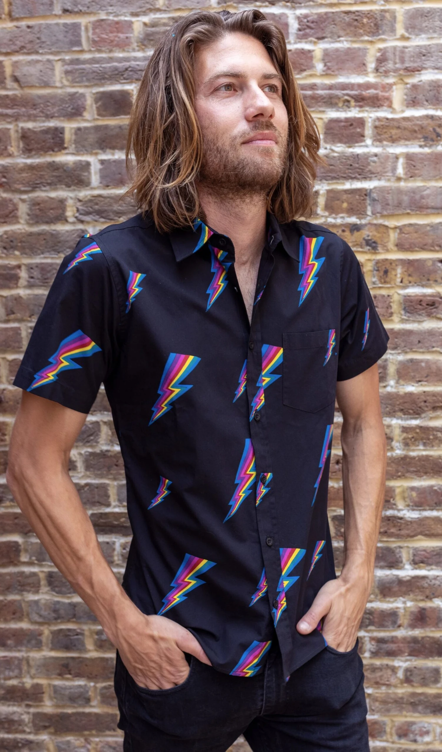 Black Lightning Bolt Short Sleeve Shirt - Run & Fly 6 Black Lightning Bolt Short Sleeve Shirt - Run & Fly - Image 4