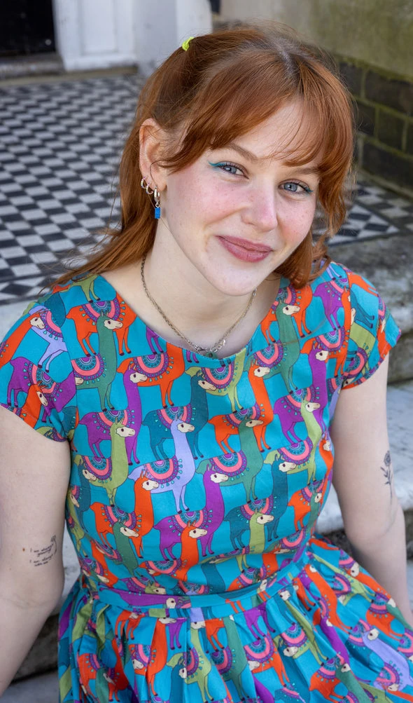 Party Llama Belted Tea Dress With Pockets - Run & Fly 5 Party Llama Belted Tea Dress With Pockets - Run & Fly - Image 3