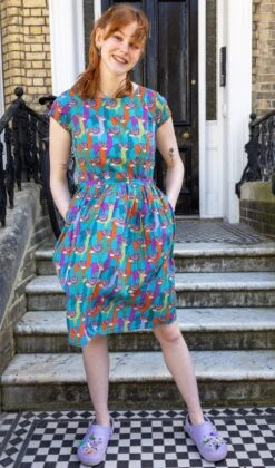 Party Llama Belted Tea Dress With Pockets - Run & Fly