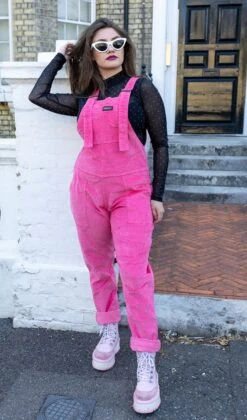 Pink Stretch Corduroy Dungarees - Run & Fly -HELL BUNNY SHOP pinkstretchcord 1