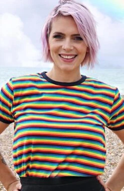 Retro Rainbow Brights Striped Short Sleeved T-Shirt - Run & Fly