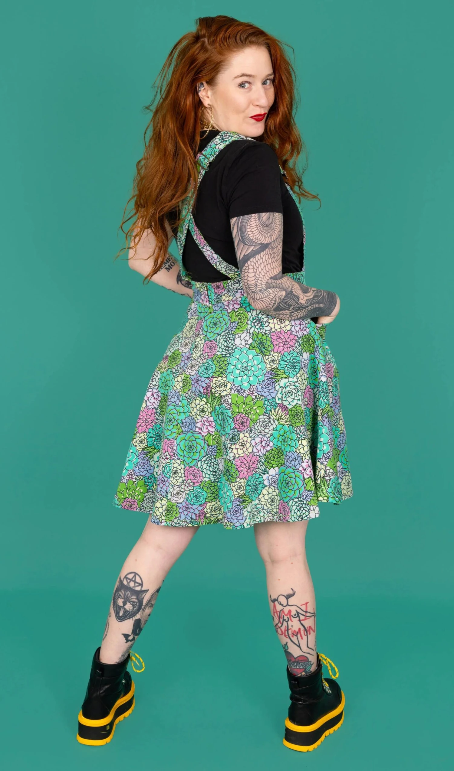 Succulents Flared Pinafore Dress - Run & Fly 4 Succulents Flared Pinafore Dress - Run & Fly - Image 2