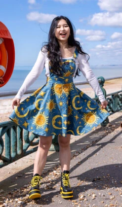 Celestial Sun And Moon Flared Pinafore Dress - Run & Fly -HELL BUNNY SHOP sun12 1