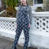 Checkerboard Swallow Stretch Twill Dungarees - Run & Fly