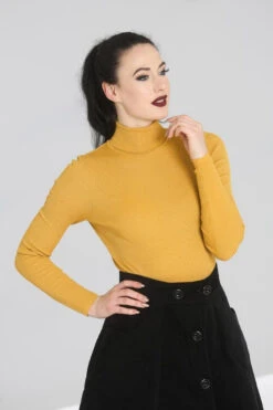 Spiros Mustard Roll Neck Top - Hell Bunny
